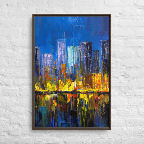 Burning City Framed Canvas