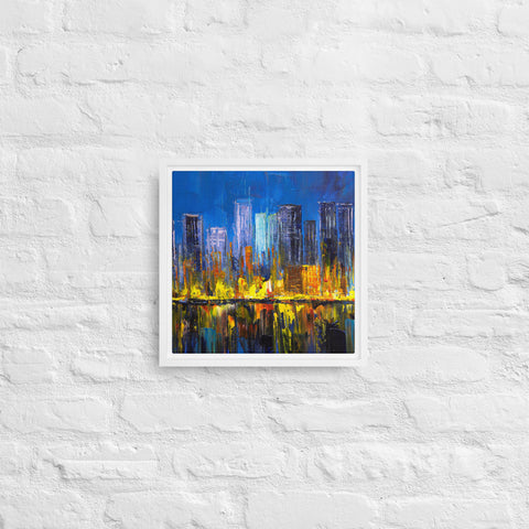 Burning City Framed Canvas