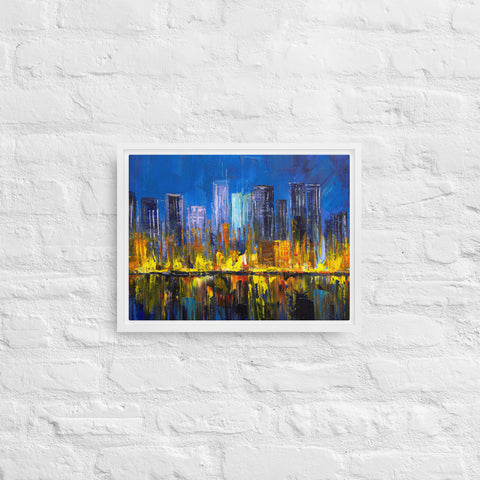 Burning City Framed Canvas