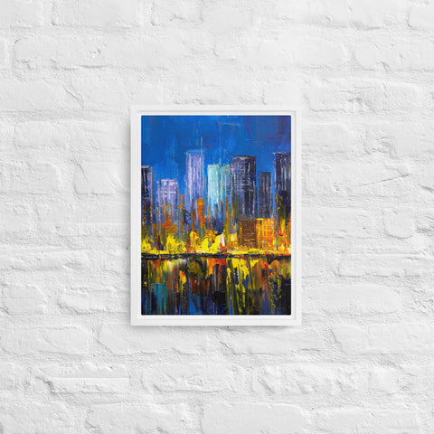 Burning City Framed Canvas