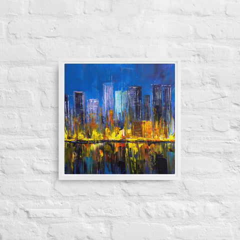 Burning City Framed Canvas