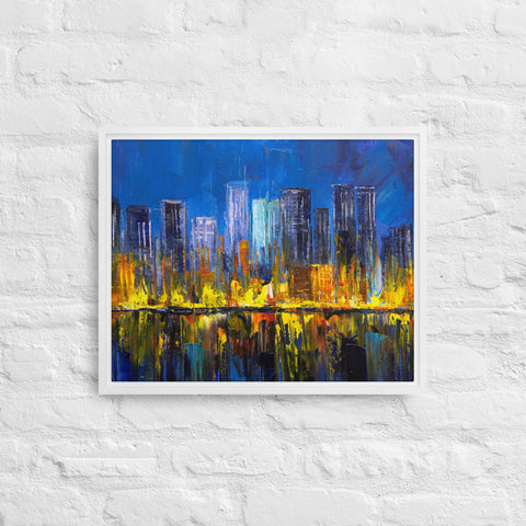 Burning City Framed Canvas