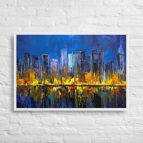 Burning City Framed Canvas