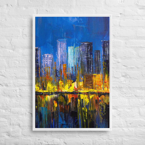 Burning City Framed Canvas