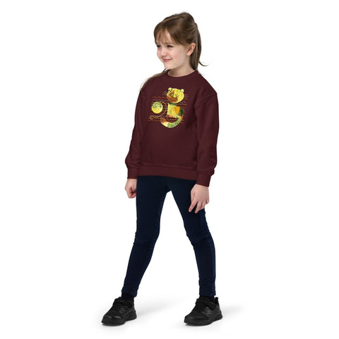 Maroon Modern Art Cat Youth Crew Neck Sweatshirt Gildan