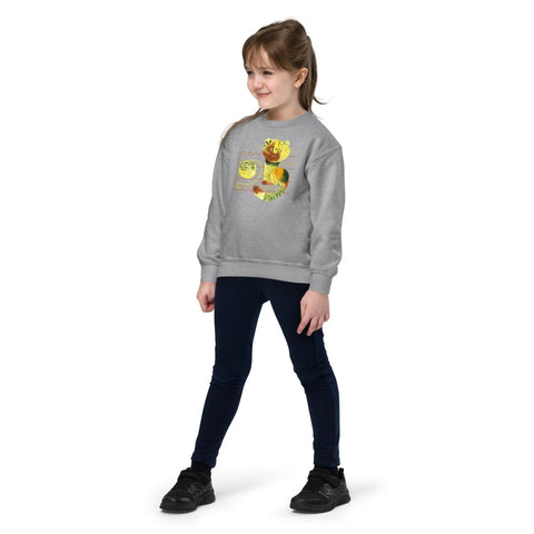 Navy Modern Art Cat Youth Crew Neck Sweatshirt Gildan