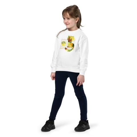 Navy Modern Art Cat Youth Crew Neck Sweatshirt Gildan