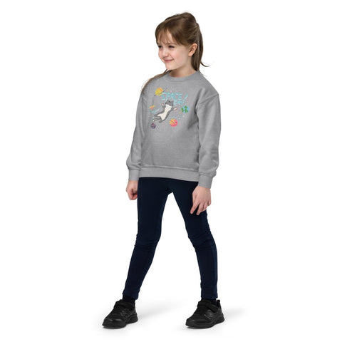 Sport Grey Space Cat Youth Crew Neck Sweatshirt Gildan