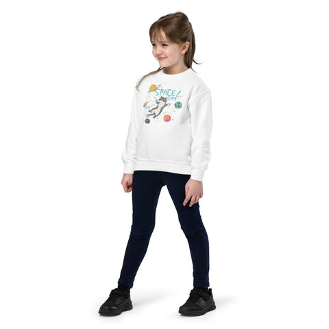 White Space Cat Youth Crew Neck Sweatshirt Gildan