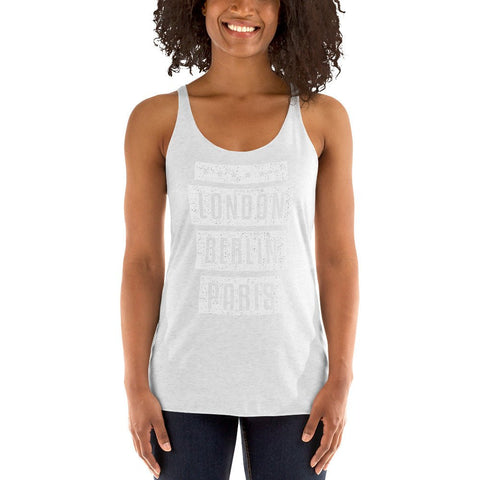 Heather White London Berlin Paris Womens Racerback Tank Top Next Level