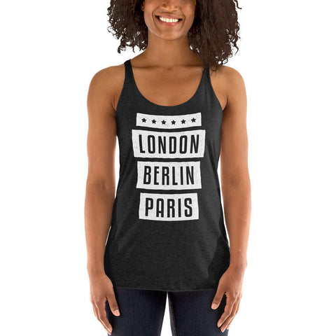 Vintage Black London Berlin Paris Womens Racerback Tank Top Next Level