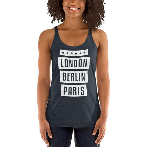 Vintage Navy London Berlin Paris Womens Racerback Tank Top Next Level