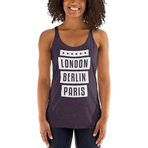 Vintage Purple London Berlin Paris Womens Racerback Tank Top Next Level