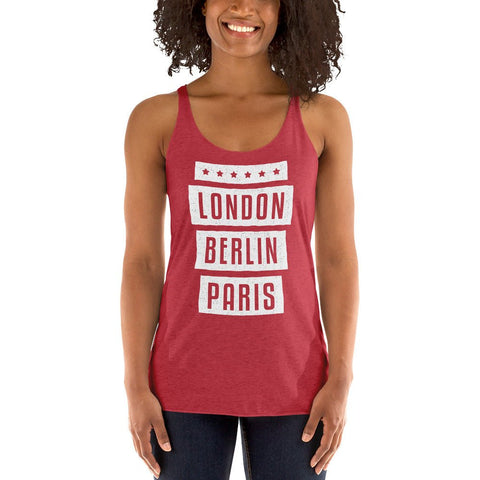 Vintage Red London Berlin Paris Womens Racerback Tank Top Next Level