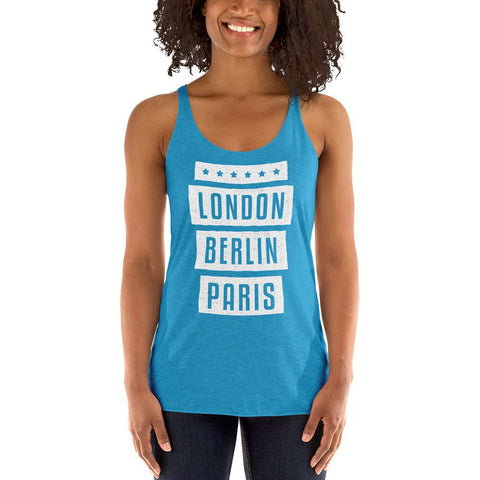 Vintage Turquoise London Berlin Paris Womens Racerback Tank Top Next Level