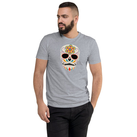 Heather Grey Mexican Ornamental Skull Mens Fitted T-Shirt Next Level