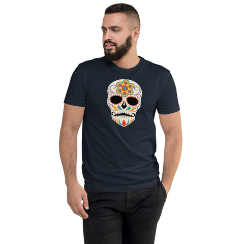 Midnight Navy Mexican Ornamental Skull Mens Fitted T-Shirt Next Level