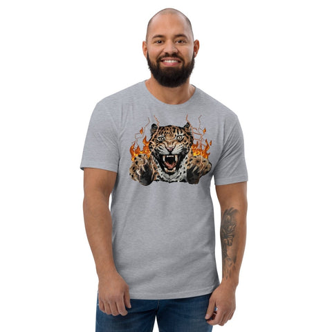 Heather Grey Roaring Leopard Men's Fitted T-Shirt Next Level