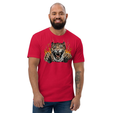 Red Roaring Leopard Men's Fitted T-Shirt Next Level