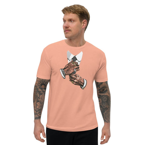 Desert Pink Tattooed Hands Adjusting Tie Mens Fitted T-Shirt Next Level