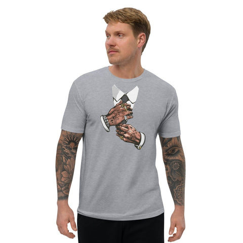 Heather Grey Tattooed Hands Adjusting Tie Mens Fitted T-Shirt Next Level