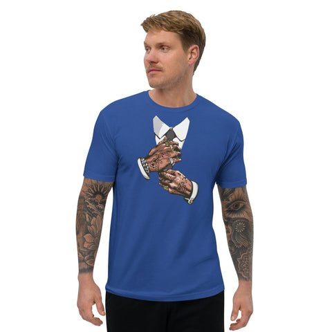 Royal Blue Tattooed Hands Adjusting Tie Mens Fitted T-Shirt Next Level