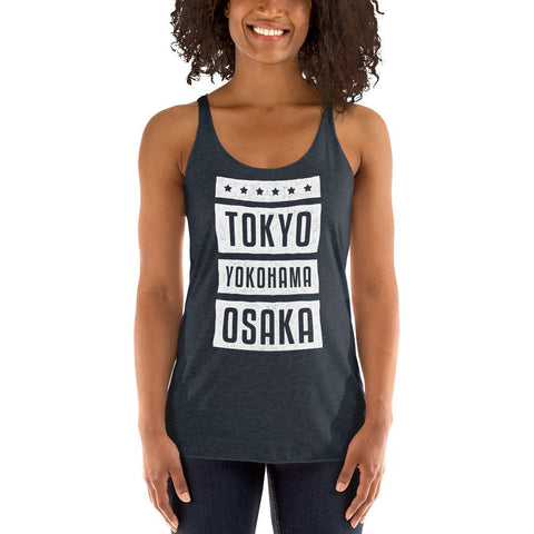 Vintage Navy Tokyo Yokohama Osaka Womens Racerback Tank Top Next Level