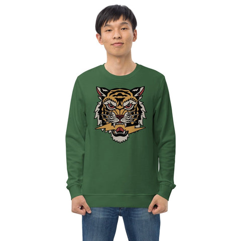 Bottle Green Asian Tiger Face Unisex Organic Sweatshirt SOL'S