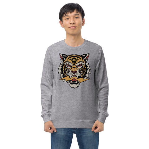 Grey Melange Asian Tiger Face Unisex Organic Sweatshirt SOL'S