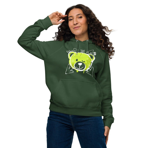 Bottle green Graffiti Teddy Bear Unisex Eco Raglan Hoodie SOL'S