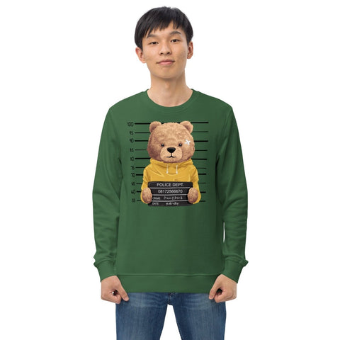 Bottle Green Teddy Bear Mugshot Unisex Organic Sweatshirt SOL'S