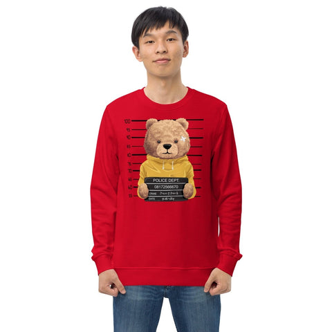 Red Teddy Bear Mugshot Unisex Organic Sweatshirt SOL'S