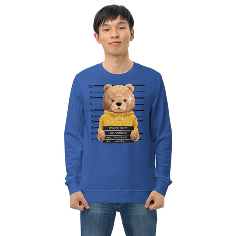 Royal Blue Teddy Bear Mugshot Unisex Organic Sweatshirt SOL'S