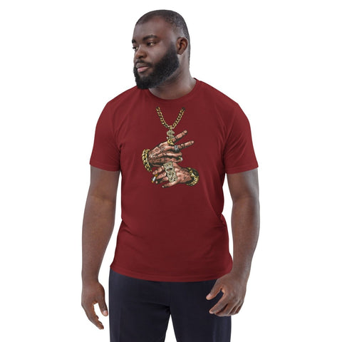 Burgundy Tattooed Hands In Gold Unisex Organic Cotton T-Shirt Stanley/Stella