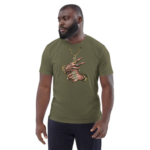 Khaki Tattooed Hands In Gold Unisex Organic Cotton T-Shirt Stanley/Stella